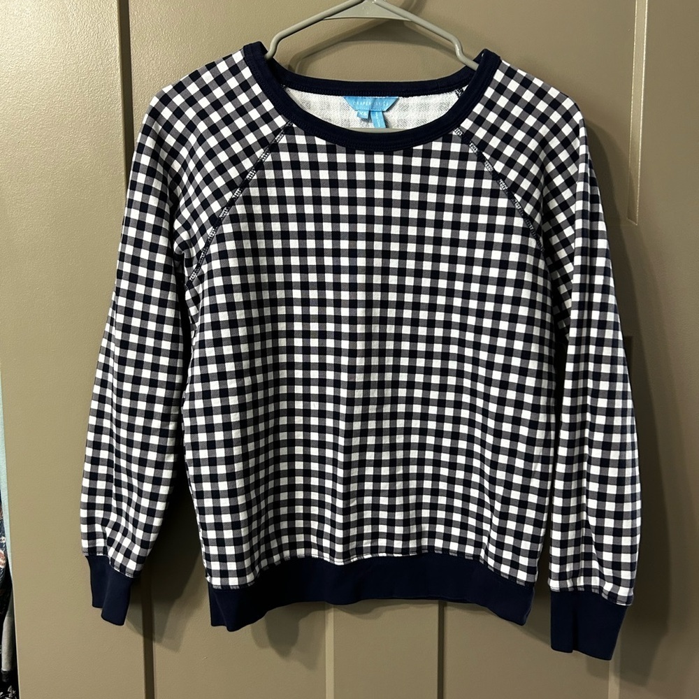 Draper James Navy and White Plaid crew neck sweatshirt sweater